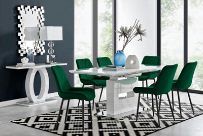 Furniturebox Uk Arezzo Large Extending Dining Table And 6 Green Pesaro Black Leg Chairs - image 1