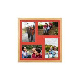 AK Frames 12X12 Oak Sleek Multi Photo Frame With Poppy Red Mount - Holds 4 Apertures (4X) 6X4 Photos - thumbnail 1