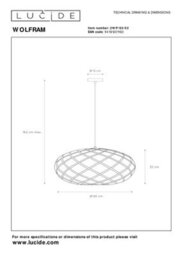 Lucide Wolfram Modern Pendant Light 65Cm - 1Xe27 - Matt Gold, Brass - thumbnail 6
