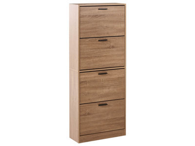 Wyld And Coco Homelux Shoe Storage Cabinet Light Brown With Four Closed Compartments For Hallway (W60 X D24 X H150Cm) - image 1
