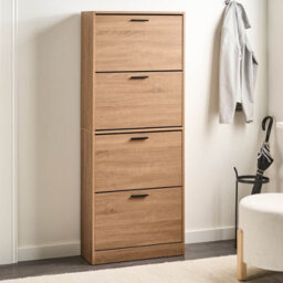 Wyld And Coco Homelux Shoe Storage Cabinet Light Brown With Four Closed Compartments For Hallway (W60 X D24 X H150Cm) - thumbnail 2