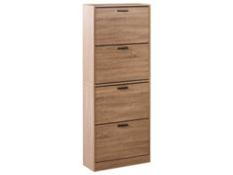 Wyld And Coco Homelux Shoe Storage Cabinet Light Brown With Four Closed Compartments For Hallway (W60 X D24 X H150Cm) - thumbnail 1