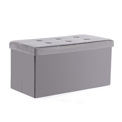 Hnnhome 82X40X40Cm Velvet Pouffe Folding Storage Ottoman Footstool Box Toy Chest With Lid, Foldable Foot Stool Seat (Grey, Large) - image 1