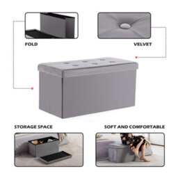 Hnnhome 82X40X40Cm Velvet Pouffe Folding Storage Ottoman Footstool Box Toy Chest With Lid, Foldable Foot Stool Seat (Grey, Large) - thumbnail 2
