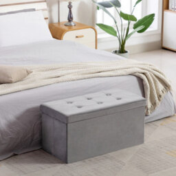 Hnnhome 82X40X40Cm Velvet Pouffe Folding Storage Ottoman Footstool Box Toy Chest With Lid, Foldable Foot Stool Seat (Grey, Large) - thumbnail 6