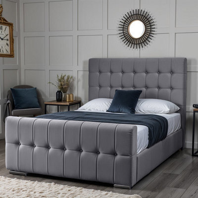 UKBEDFURNITURE Orlando Grey Plush Valvet Upholstered Bed Frame - Slatted Base With 10 Inch Orthopedic Mattress - 48 Inch Headboard - image 1
