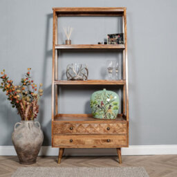 Elm Home And Products Elm Home And Garden Mango Wood Two Drawer Ladder Bookcase 2 Shelves Display Unit 180Cm High X 87Cm Wide X 41Cm Deep - thumbnail 2