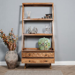 Elm Home And Products Elm Home And Garden Mango Wood Two Drawer Ladder Bookcase 2 Shelves Display Unit 180Cm High X 87Cm Wide X 41Cm Deep - thumbnail 3