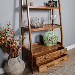 Elm Home And Products Elm Home And Garden Mango Wood Two Drawer Ladder Bookcase 2 Shelves Display Unit 180Cm High X 87Cm Wide X 41Cm Deep - thumbnail 5