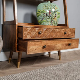 Elm Home And Products Elm Home And Garden Mango Wood Two Drawer Ladder Bookcase 2 Shelves Display Unit 180Cm High X 87Cm Wide X 41Cm Deep - thumbnail 4