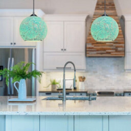 Long Life Lamps Company Vintage Ceiling Crackle Blue Mosaic Globe Glass Pendant Light K419 - thumbnail 8