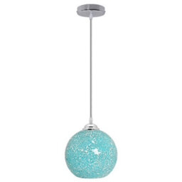 Long Life Lamps Company Vintage Ceiling Crackle Blue Mosaic Globe Glass Pendant Light K419 - thumbnail 3