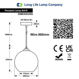 Long Life Lamps Company Vintage Ceiling Crackle Blue Mosaic Globe Glass Pendant Light K419 - thumbnail 2