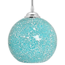 Long Life Lamps Company Vintage Ceiling Crackle Blue Mosaic Globe Glass Pendant Light K419 - thumbnail 1
