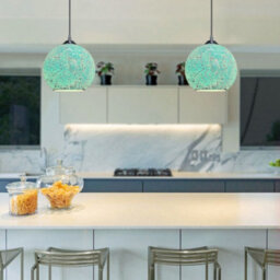 Long Life Lamps Company Vintage Ceiling Crackle Blue Mosaic Globe Glass Pendant Light K419 - thumbnail 7
