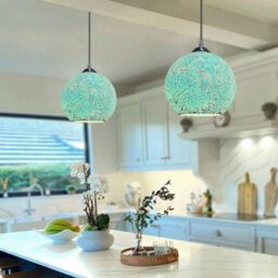 Long Life Lamps Company Vintage Ceiling Crackle Blue Mosaic Globe Glass Pendant Light K419 - thumbnail 6