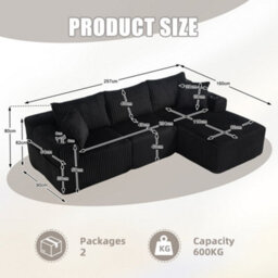 Abrihome Modular L-Shaped Comfy Sofa With Chaise, Deep Seat & Cup Holders For Living Room, No Assembly Required, 3-Seat - thumbnail 7