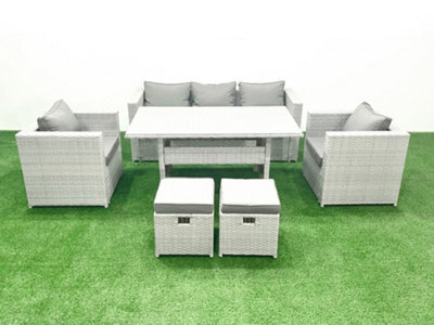 Fimous Garden Dining Set Outdoor Rattan Furniture Set Sofa Dining Table 2 Chairs 2 Small Stools Light Grey - image 1