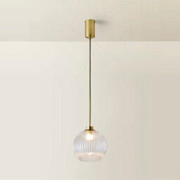 Valuelights Maddison Clear Ribbed Glass Shade Brushed Gold Ceiling Pendant Light With Bulb - thumbnail 4