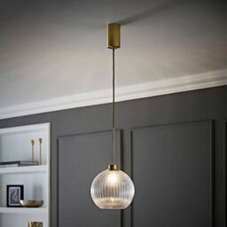 Valuelights Maddison Clear Ribbed Glass Shade Brushed Gold Ceiling Pendant Light With Bulb - thumbnail 2
