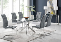 Furniturebox Uk Leonardo Glass And Chrome Metal Dining Table And 6 Elephant Grey Murano Faux Leather Chairs - thumbnail 1