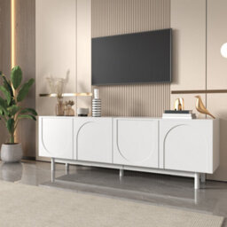 Btm Modern White Tv Cabinet 175 X 38 X 56 Cm, Adjustable Shelves, Lightweight Lowboard Tv Furniture In Luxury Style - thumbnail 2