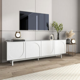 Btm Modern White Tv Cabinet 175 X 38 X 56 Cm, Adjustable Shelves, Lightweight Lowboard Tv Furniture In Luxury Style