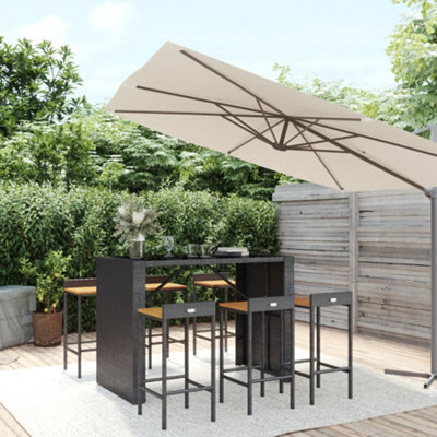 Berkfield 7 Piece Garden Bar Set Black Poly Rattan& Solid Wood Acacia - image 1