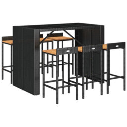 Berkfield 7 Piece Garden Bar Set Black Poly Rattan& Solid Wood Acacia - thumbnail 3