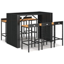 Berkfield 7 Piece Garden Bar Set Black Poly Rattan& Solid Wood Acacia - thumbnail 2