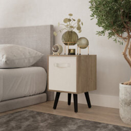 Urbn-Living Urbnliving 51Cm Oak Wooden Cube Storage Bookcase Sky Blue Inserts Scandinavian Black Legs - thumbnail 1