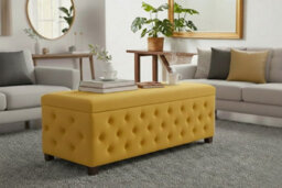 180Cm Wide Empire Ottoman Storage Box With Legs, Mustard Gold Velvet Chesterfield Upholstered Ottoman Footstool Coffee Table