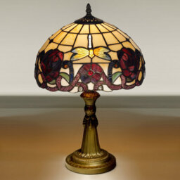 "K Living Kliving 12"" Wycombe E27-60W Tiffany Table Lamp With Stained Rose Glass Shade"