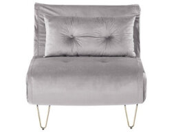 Wyld And Coco Small 1-Seater Sofa Bed Grey Velvet, Armless Fold-Out Sleeper With Cushion And Gold Metal Legs - thumbnail 1