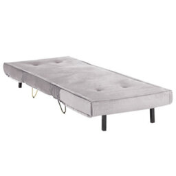 Wyld And Coco Small 1-Seater Sofa Bed Grey Velvet, Armless Fold-Out Sleeper With Cushion And Gold Metal Legs - thumbnail 7