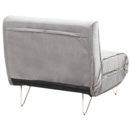 Wyld And Coco Small 1-Seater Sofa Bed Grey Velvet, Armless Fold-Out Sleeper With Cushion And Gold Metal Legs - thumbnail 6