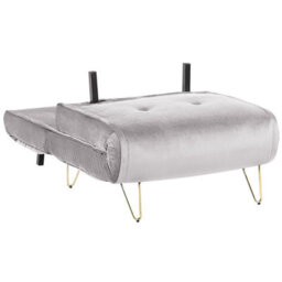 Wyld And Coco Small 1-Seater Sofa Bed Grey Velvet, Armless Fold-Out Sleeper With Cushion And Gold Metal Legs - thumbnail 5
