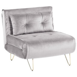 Wyld And Coco Small 1-Seater Sofa Bed Grey Velvet, Armless Fold-Out Sleeper With Cushion And Gold Metal Legs - thumbnail 4