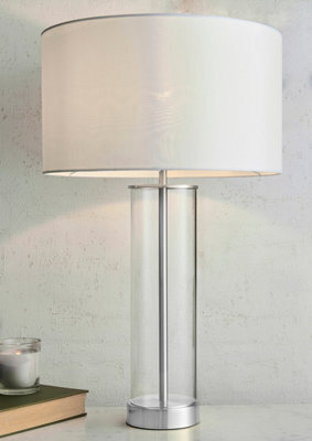 Anson Lighting Seeley Table Light Finished In Bright Nickel Plate, Clear Glass And Vintage White Fabric - image 1