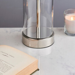 Anson Lighting Seeley Table Light Finished In Bright Nickel Plate, Clear Glass And Vintage White Fabric - thumbnail 4
