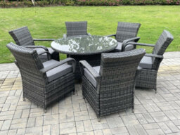 Fimous Rattan Garden Furniture Dining Set Table And Chair Sets Pe Wicker Patio Outdoor 6 Chairs Plus Big Round Table - thumbnail 1