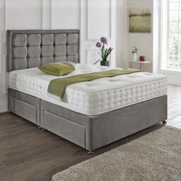 Dining Tables Dallas Matching Headboard Divan Set, 2 Drawer On Same Side With Sprung 1500 Comfort Mattress - Plush Grey - Double - thumbnail 1
