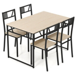 5 Pcs Dining Table Set Industrial-Style Kitchen Table & 4 Chairs-Natural - thumbnail 1
