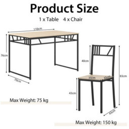 5 Pcs Dining Table Set Industrial-Style Kitchen Table & 4 Chairs-Natural - thumbnail 2