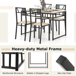 5 Pcs Dining Table Set Industrial-Style Kitchen Table & 4 Chairs-Natural - thumbnail 4