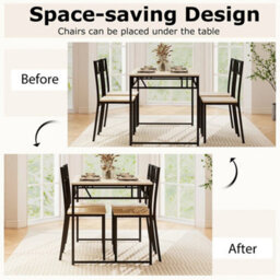 5 Pcs Dining Table Set Industrial-Style Kitchen Table & 4 Chairs-Natural - thumbnail 5