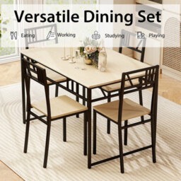 5 Pcs Dining Table Set Industrial-Style Kitchen Table & 4 Chairs-Natural - thumbnail 6