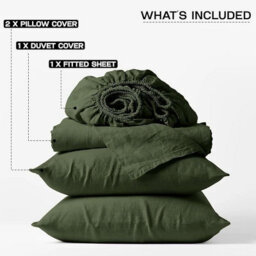 Ameha Plain Dyed Duvet Cover Complete Set With Matching Fitted Sheet & Pillowcase Microfiber Super King Olive Green - thumbnail 9
