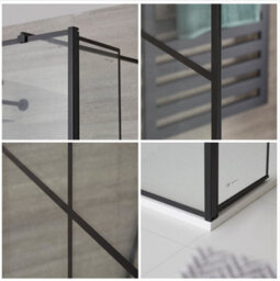 Homestylestore Black Grid Floating Glass Wet Room Walk In Shower Enclosure With Light Grey Slate Effect Tray 1400 X 800mm - thumbnail 2