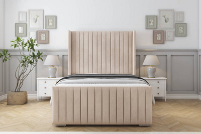 "Sloomy Marlborough Sand Naples Bed Frame With Mattress With 50""  Upholstered Wingback Headboard 4' Small Double" - image 1